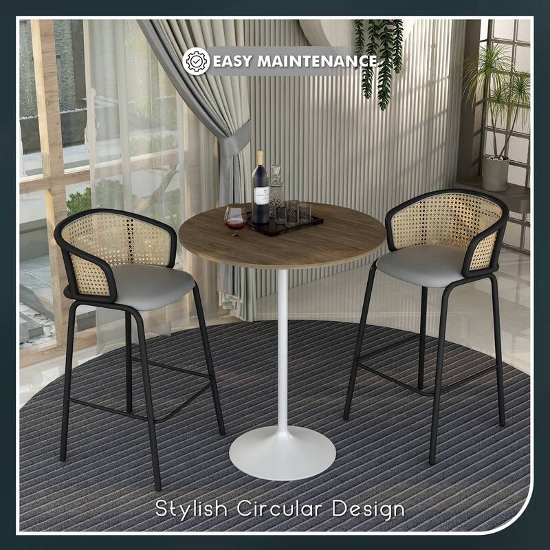 LeisureMod Verve 36" Round Dining Table with MDF Wood TableTop and White Steel Base for Kitchen & Dining Room