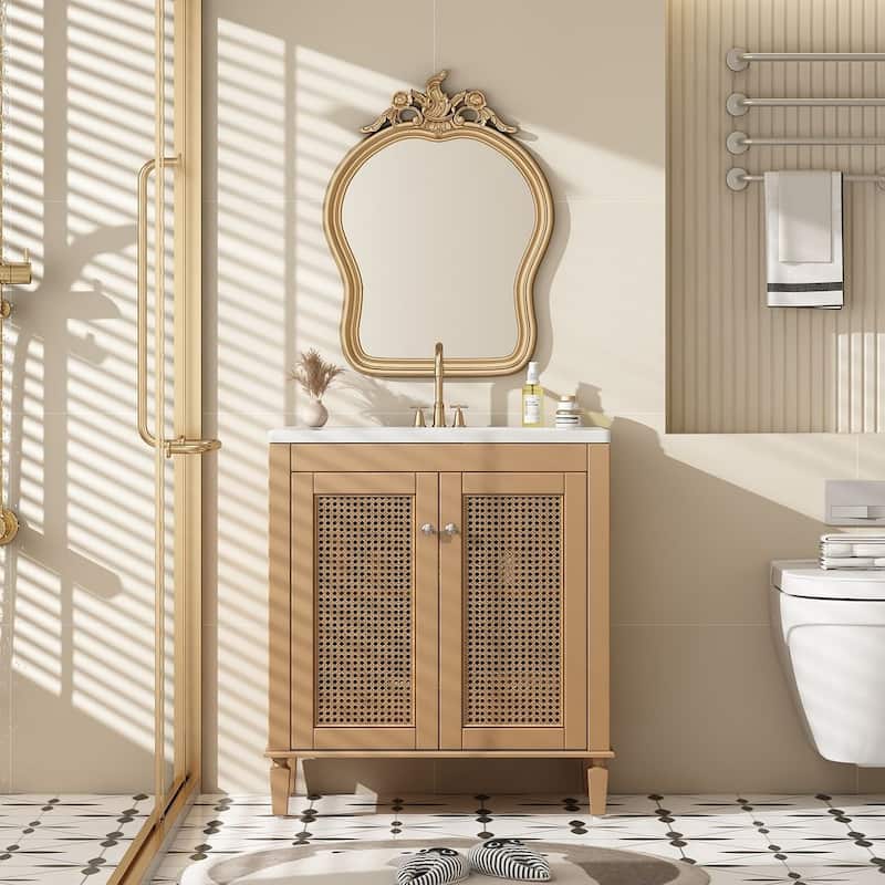 30" Wood Bathroom Vanity with Resin Sink with Hidden Drawer