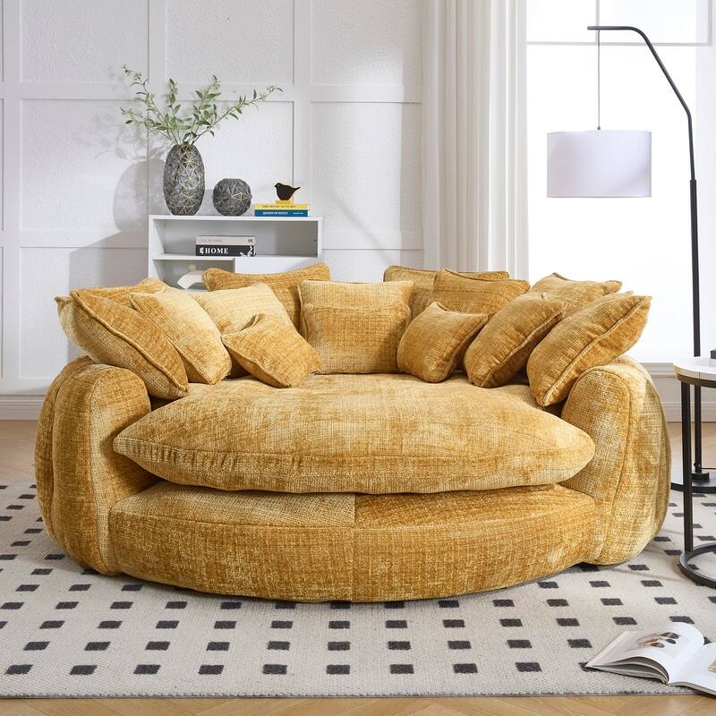 81.10" Double Bread Extra Large Round Sofa Bed with Armrests and Large Cushions - Yellow