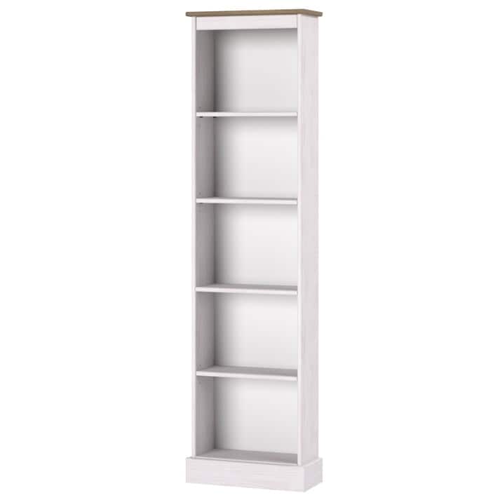 Wood Bookcase Tall Narrow Corona Collection | Furniture Dash - White wash, tops in antique brown color stain.