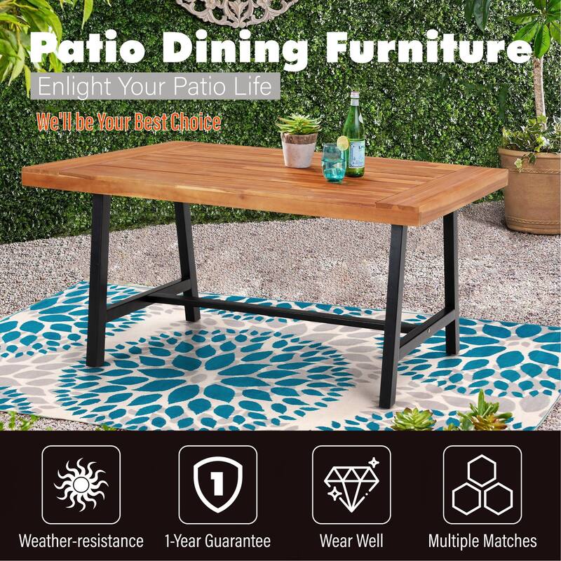 2-Piece Patio Wooden Dining Set，1 Wooden Table and 1 Wooden Bench