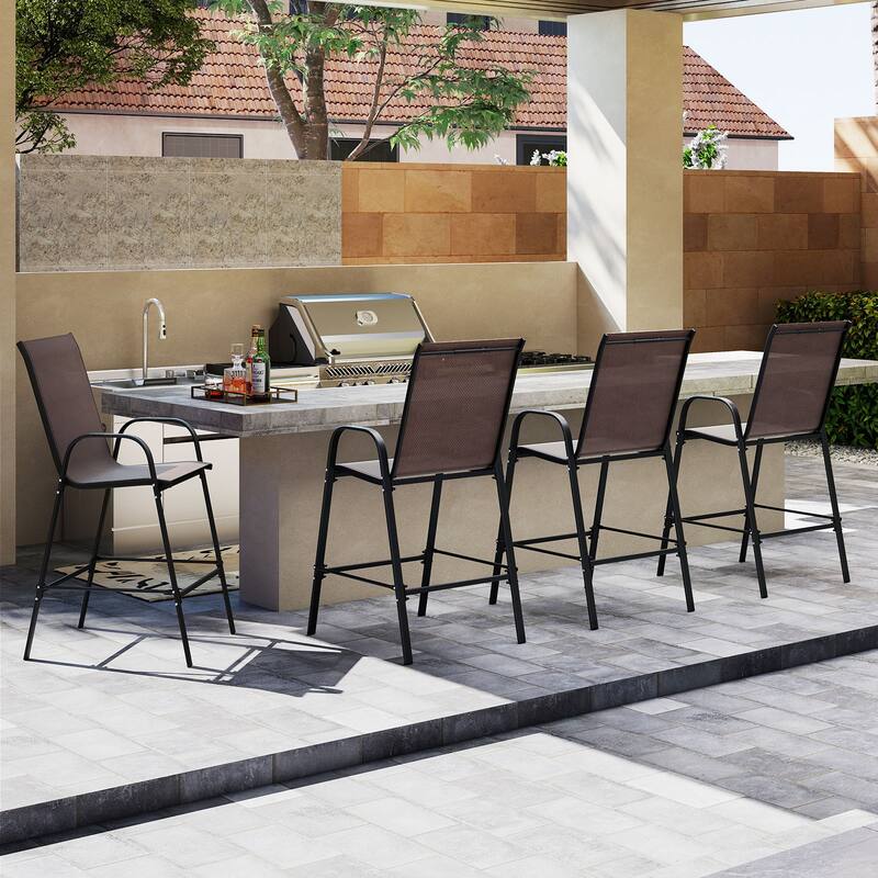 Gymax 4PCS Outdoor Bar Stools 29'' Fabric Bar Height Stools w/