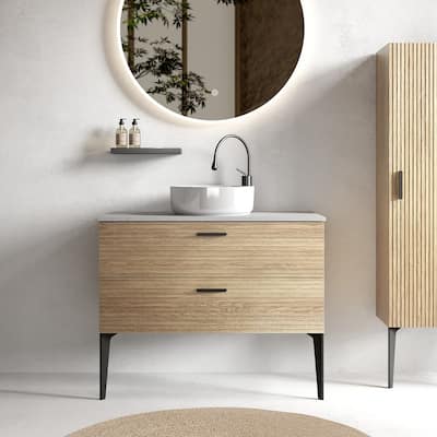 36" Striped Bathroom Vanity with Ceramic Sink, Freestanding Bathroom Vanity for Modern Bathroom
