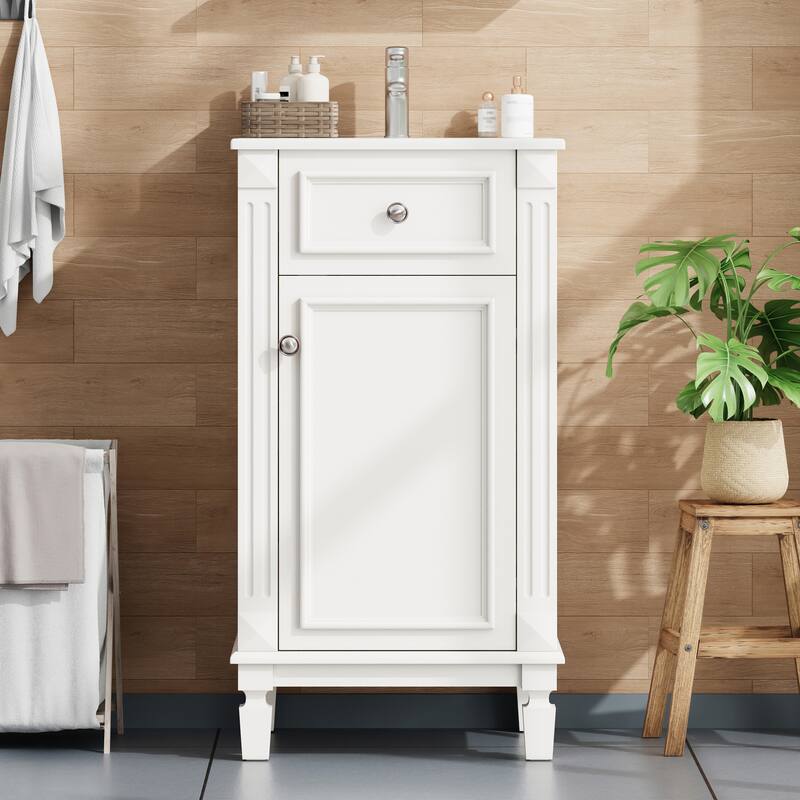 18" Freestanding Bathroom Vanity with White Integrated Ceramic Sink - 17.9'' x 16.14'' x 33.7''