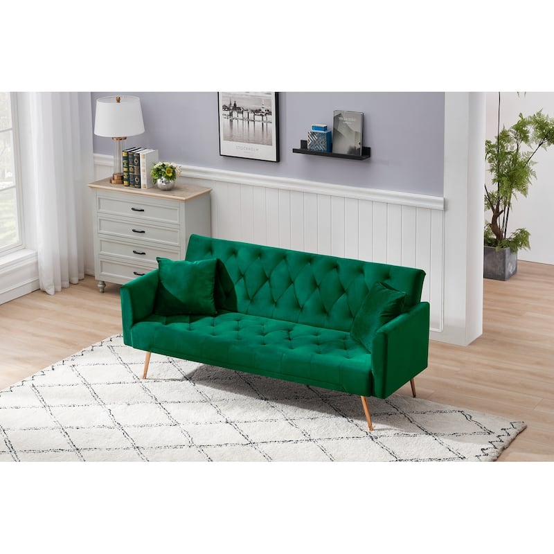 71" Convertible multi-functional velvet fabric Sofa Bed with 3 adjustable postures