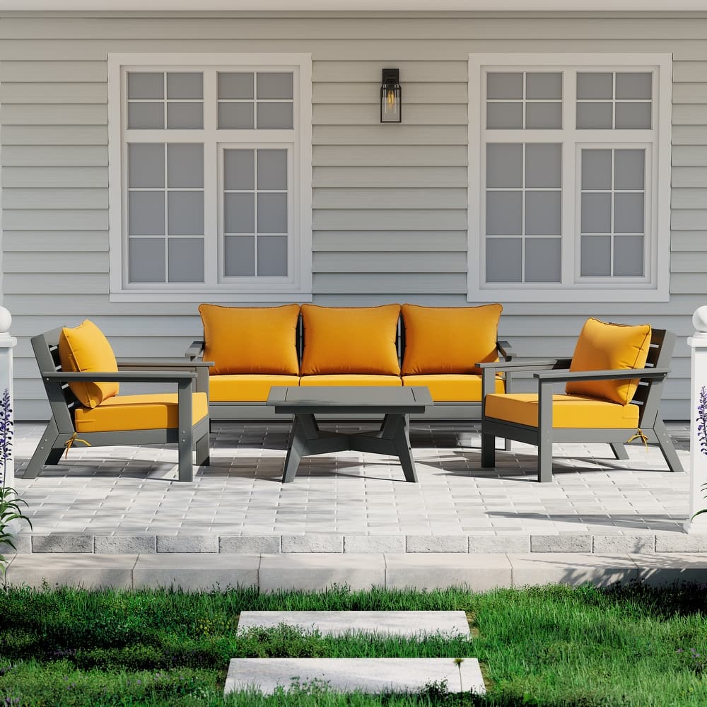 Birchwood All Weather HDPE Outdoor Patio Gray Deep Seating Conversation Set (6-Piece Set)