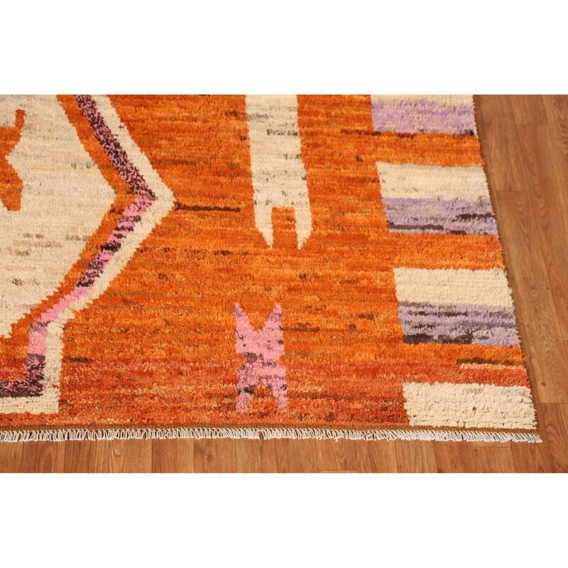 Moroccan Oriental Area Rug Handmade Orange Wool Carpet - 8'2" x 10'1"
