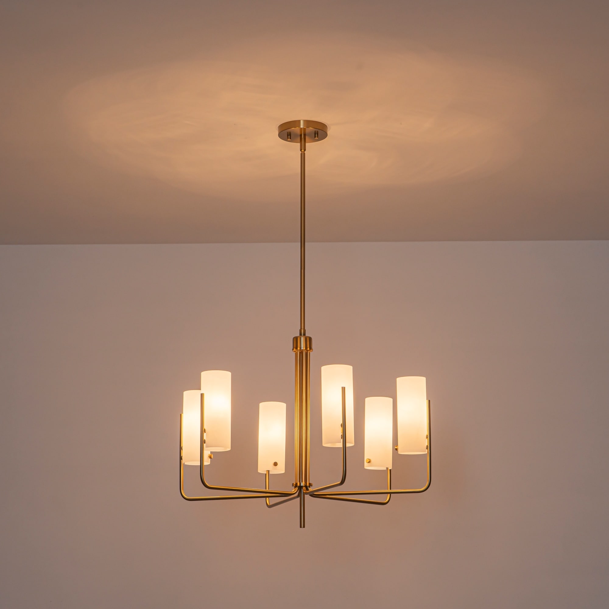 Rennnsan 25.6 in. 6-Light Modern Sputnik Chandelier, Brass White Glass Chandelier for Living Room - 25.6 in. Dia × 16.5 in. H