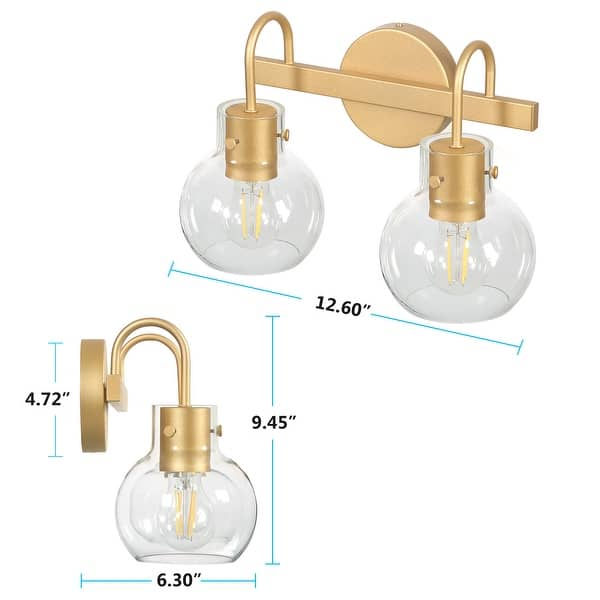 Modern Gold 2-light Bathroom Vanity Light Globe Glass Wall Sconces ...