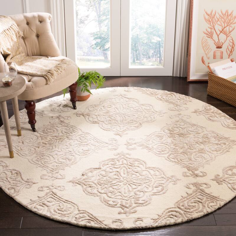 SAFAVIEH Handmade Glamour Graca Modern Viscose Rug - 6' Round - Ivory/Beige