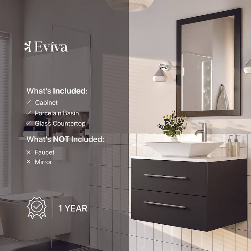 Wave 24" Espresso SS Bath Vanity with White Quartz Top and Vessel Porcelain Sink