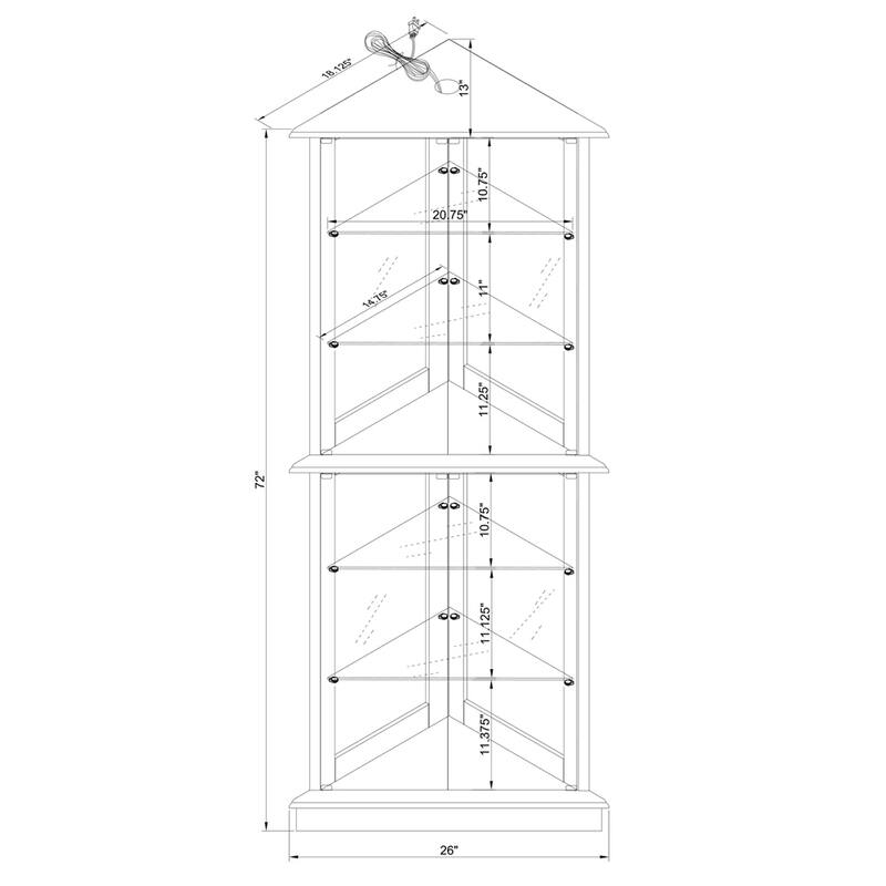 Lighted Display Cabinet with Adjustable Glass Shelves (No E26 Bulb)