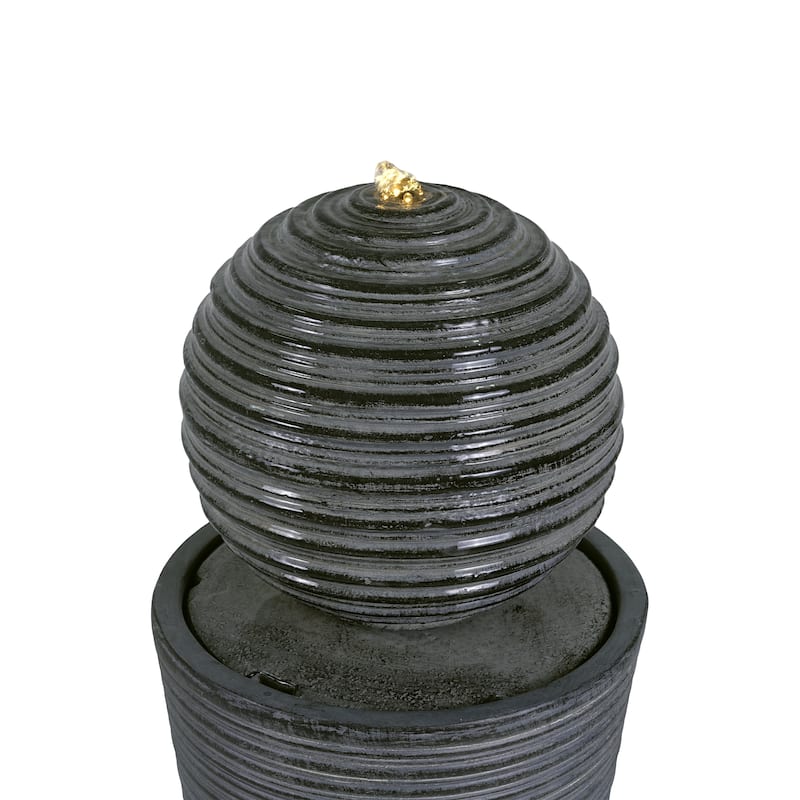Christopher Knight Home - Victory 31.5"H Tall Striped Concrete Waterfall Fountain-LED Light for Modern Outdoor Spaces