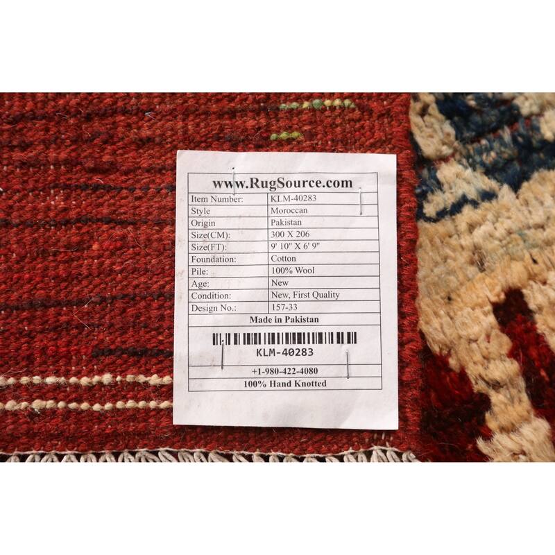 Red Moroccan Oriental Area Rug Handmade Wool Carpet - 6'9" x 9'10"