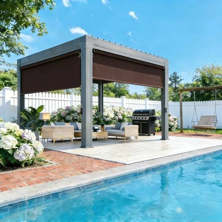 Solar Crank Outdoor Roller Shade with Teslin, No Cassette - 10x8 ft - brown