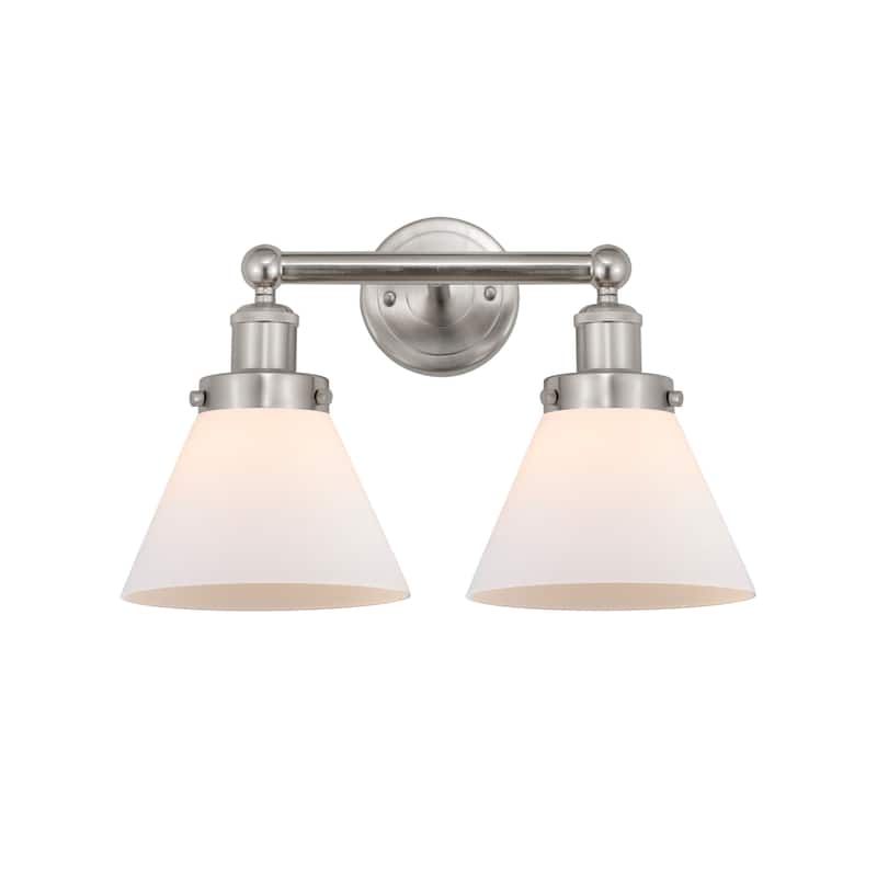 Innovations Lighting 616-2W-10-16-L Cone Vanity Cone 2 Light 16" Wide - Brushed Satin Nickel / Matte White