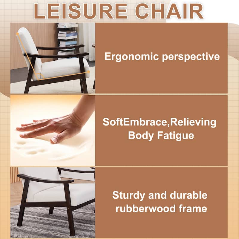 Accent Chair, Mid-Century Modern Armchair with Solid Wood Legs, Reading Leisure Chair with High Back for Living Room