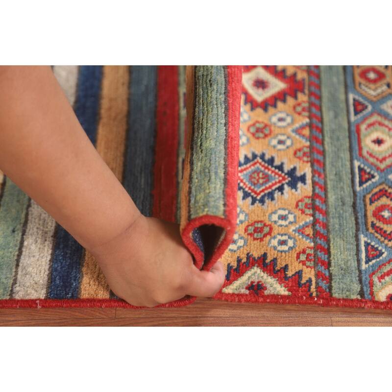 Striped Kazak Runner Rug Handmade Wool Carpet - 2'8" x 9'5"
