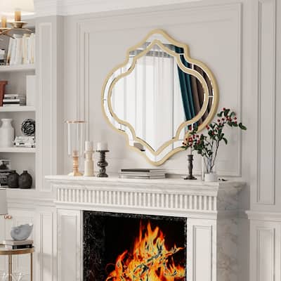 Irregular Silver Wall Decor Mirror Golden Rim for European Style
