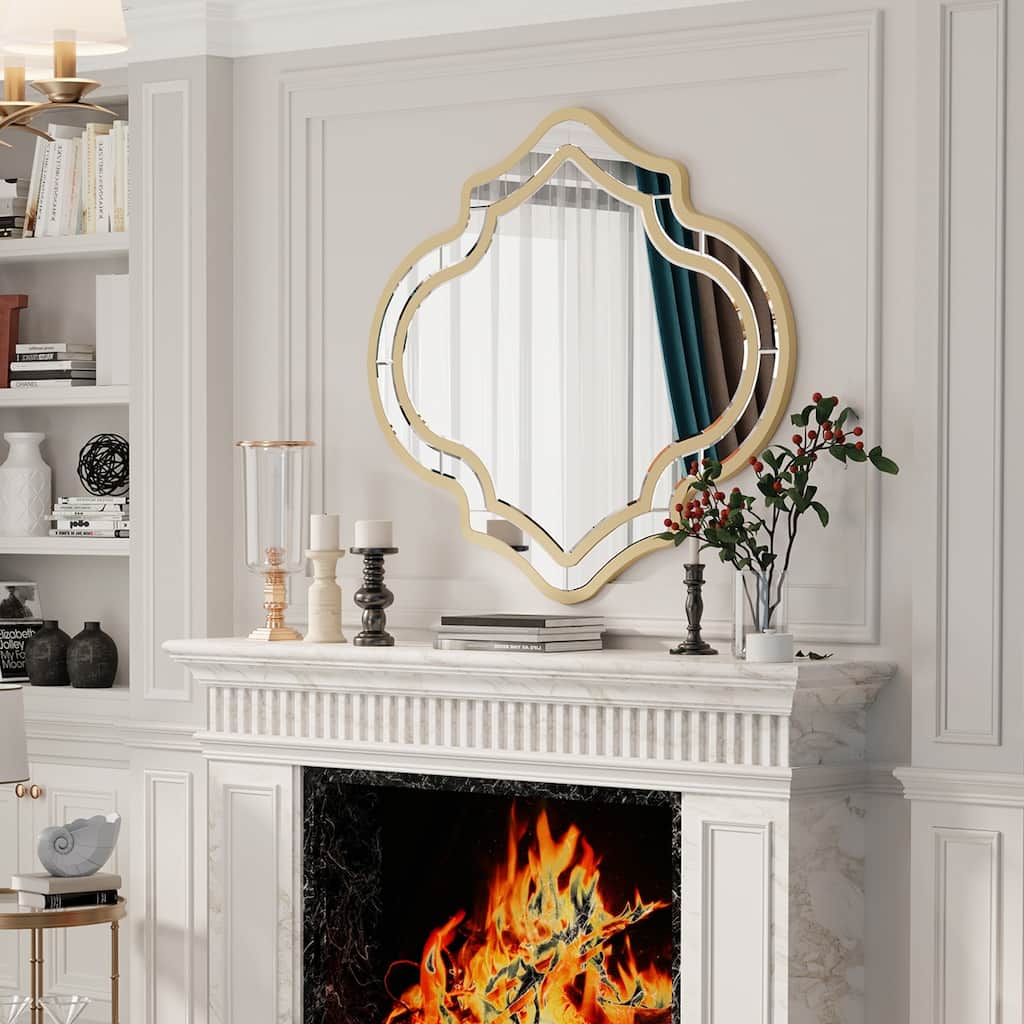 Irregular Silver Wall Decor Mirror Golden Rim for European Style