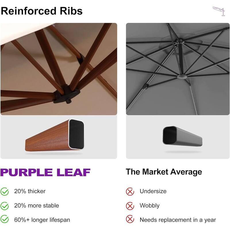 PURPLE LEAF 13ft Round Wood Pattern Patio Cantilever Umbrella with Base