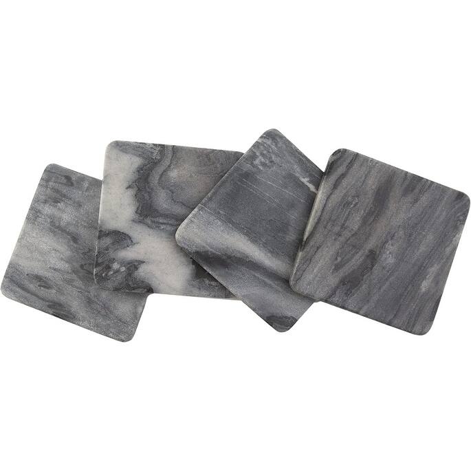 4 Pack Natural Marble Square Coasters with Protective Cork Backing, Elegant, Luxourious, Easily Wipes Clean