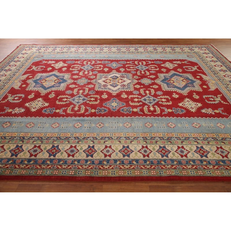 Red Kazak Area Rug Handmade Traditional Oriental Wool Carpet - 10'0"x 12'10"