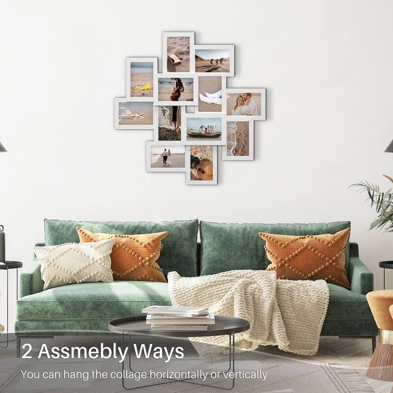 HELLO LAURA 12 Opening 4 x 6" White Collage Wall Picture Frame