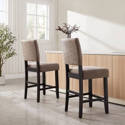 Leick Home Upholstered Back Counter Height Stool Wood Base Set of 2