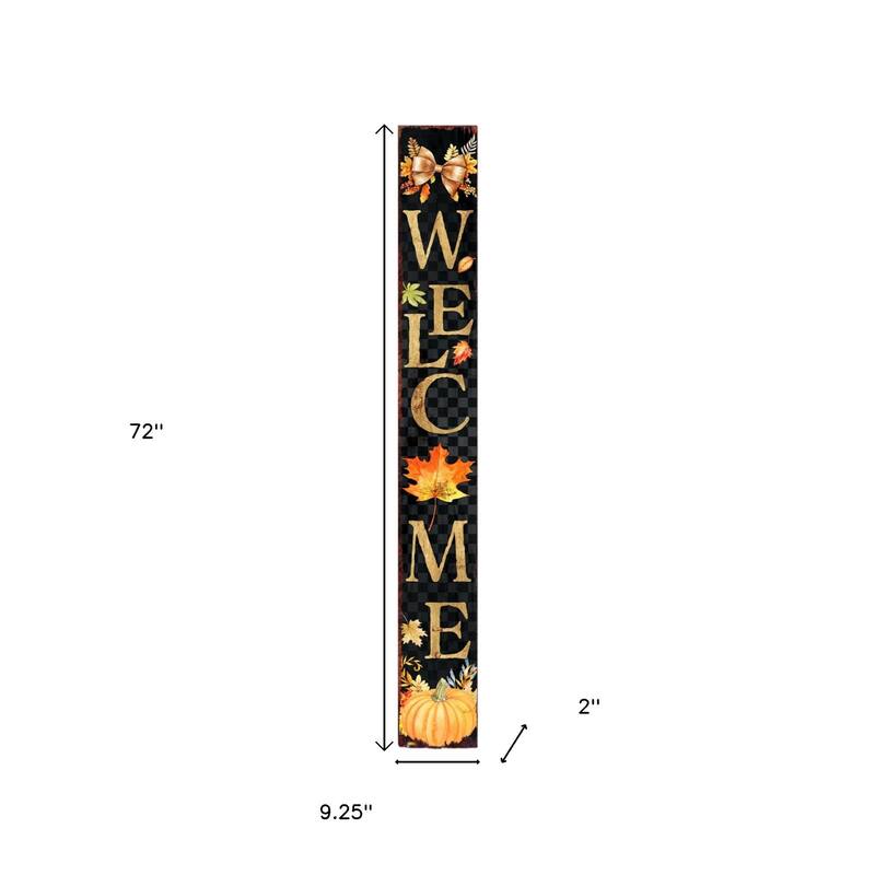 HomeRoots 72" Black Gold And Orange Solid Wood Welcome Porch Sign