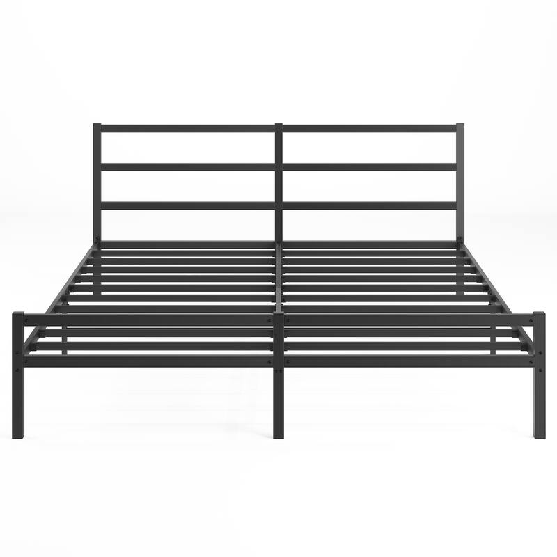 Black Metal King Platform Bed Frame with Headboard, Sturdy Construction - No Box Spring Needed