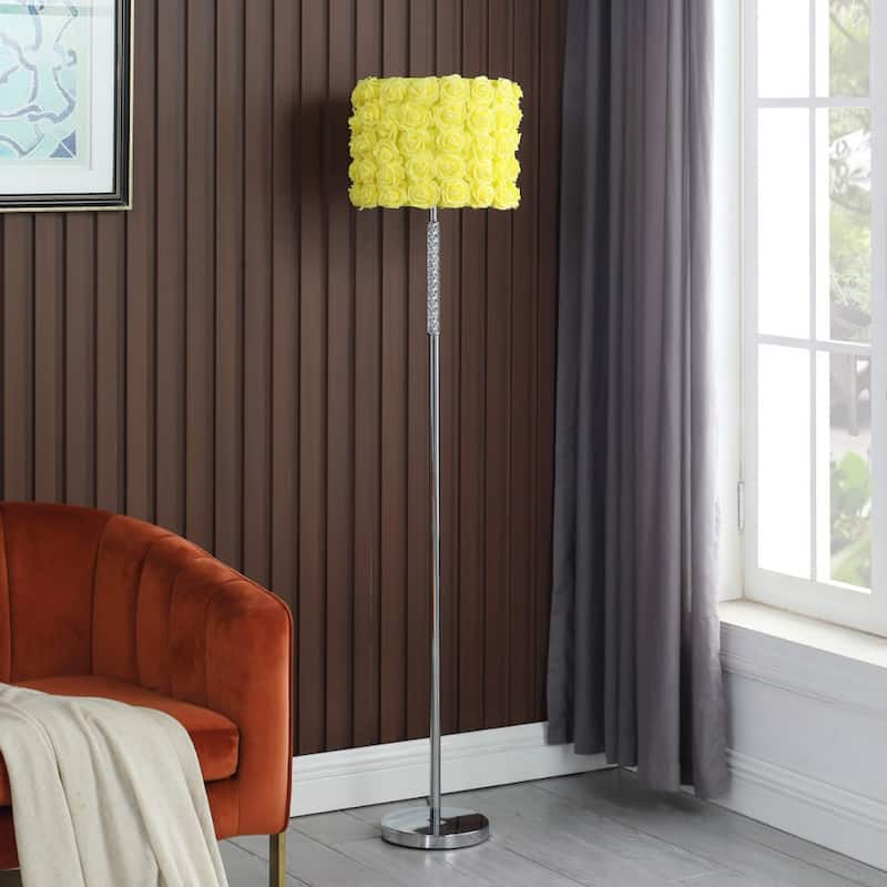 Silver Steel Novelty Floor Lamp with Rose Drum Shade and In Line Switch - 14” x 14” x 63” (D x W x H)
