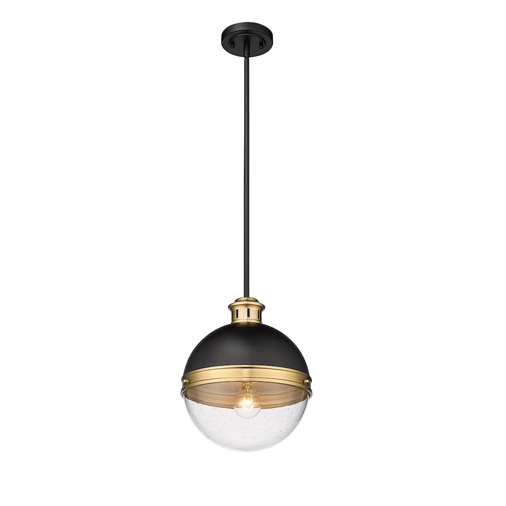 Millennium Lighting Ellmira 1 Light Pendant in Matte Black/Aged Brass with Clear Seedy Glass Shades