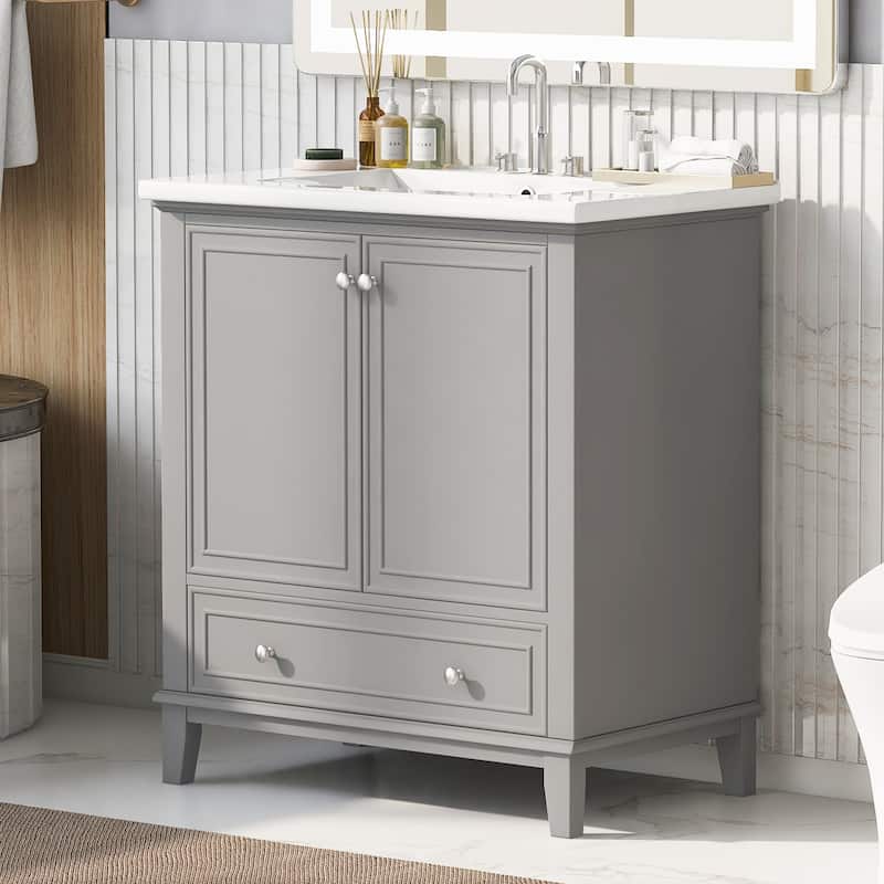 Bathroom Vanity with Sink Top, Bathroom Cabinet with Doors and Drawer, Bathroom Storage Cabinet with Adjustable Shelf