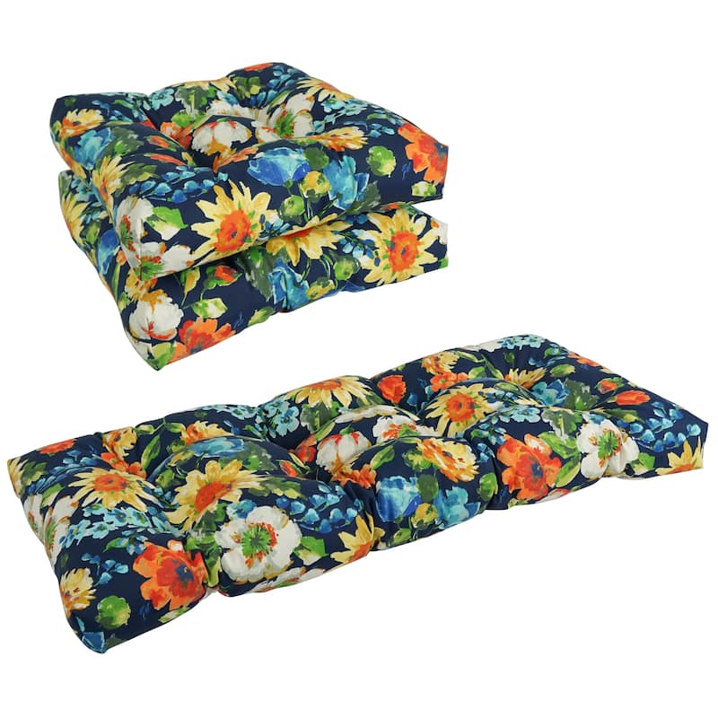 Tufted Indoor/Outdoor Settee Cushion Set (Set of 3) - 19 x 19/19 x 42 - Alfinia Fresco Caspian