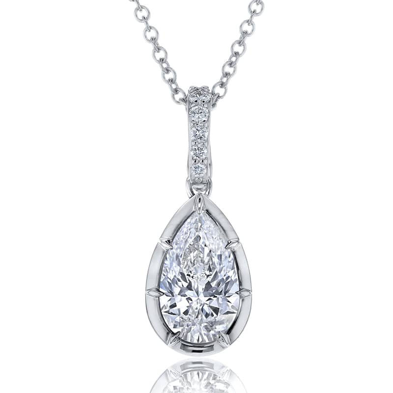 Kobelli 5.2 Carat Fancy Yellow or White Lab Grown Diamond 14k Gold Pear Solitaire Renata Pendant (Certified, VS) - White Diamond - White