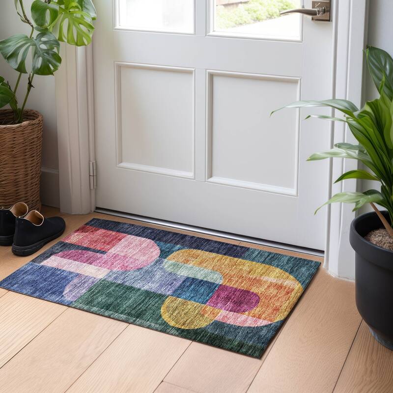 Machine Washable Indoor/ Outdoor Contemporary Deco Chantille Rug - Green - 1'8" x 2'6"