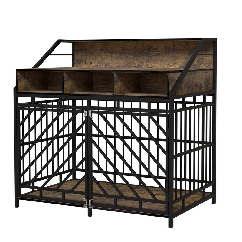 43.3 inch Dog Crate for Large Dogs,Wooden Dog Crate with Divider,Double Door Dog Kennel with 3 Drawers,Heavy Duty Dogs House