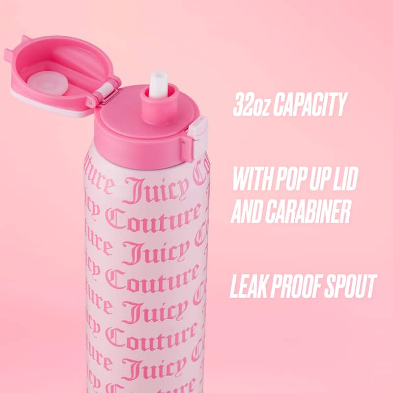 Juicy Couture Glam Getaway Hydration Stainless Steel Tumbler with Flip Top Lid - 32oz