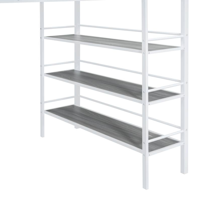Loft Metal Bed with Desk and Storage, Full/Twin Size, Includes Whiteboard, Easy Assembly