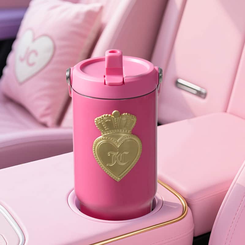Juicy Couture Flip Flow Hydration Stainless Steel Screw Top Tumbler with Flip Straw and Carry Handle