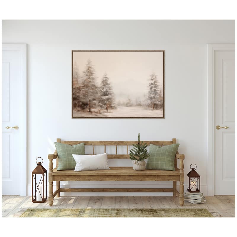 Kate and Laurel Sylvie Beaded Warm Neutral Winter Forest Landscape Framed Canvas by The Creative Bunch Studio