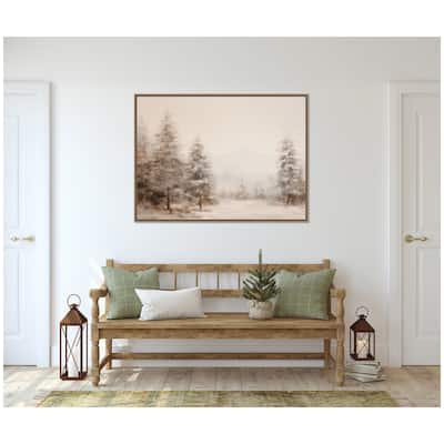 Kate and Laurel Sylvie Beaded Warm Neutral Winter Forest Landscape Framed Canvas by The Creative Bunch Studio