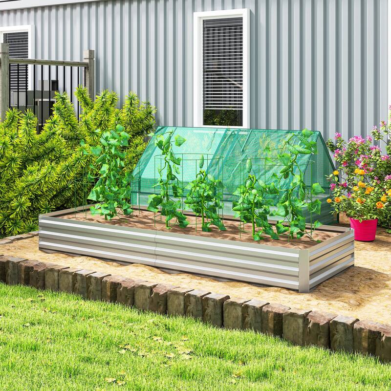 Outsunny Galvanized Raised Garden Bed, 8' x 3' x 1' Metal Planter Box, for Growing Vegetables, Flowers, Herbs, Succulents