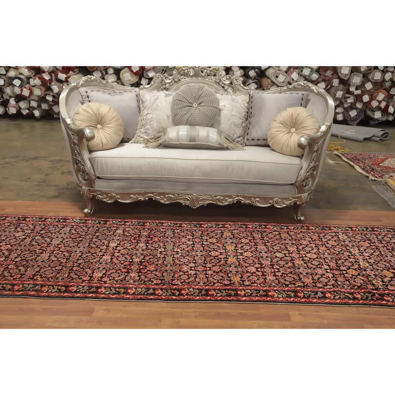 Hand Knotted Oriental 100% Wool Carpet Traditional Geometric Black Karabagh Runner Rug - 16' 3'' X 3' 7''
