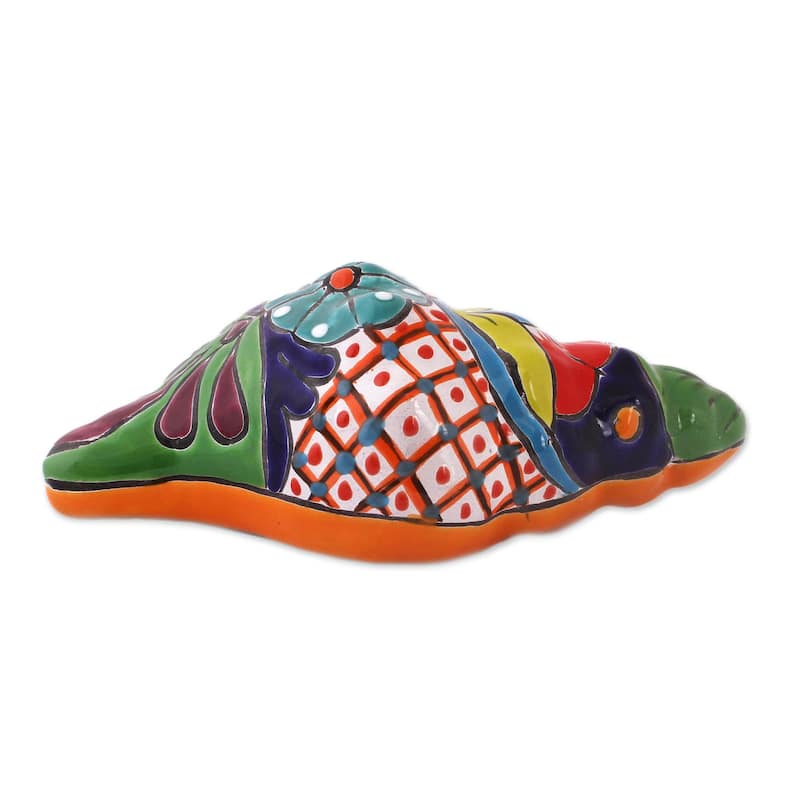 Novica Handmade Talavera Conch Ceramic Sculpture