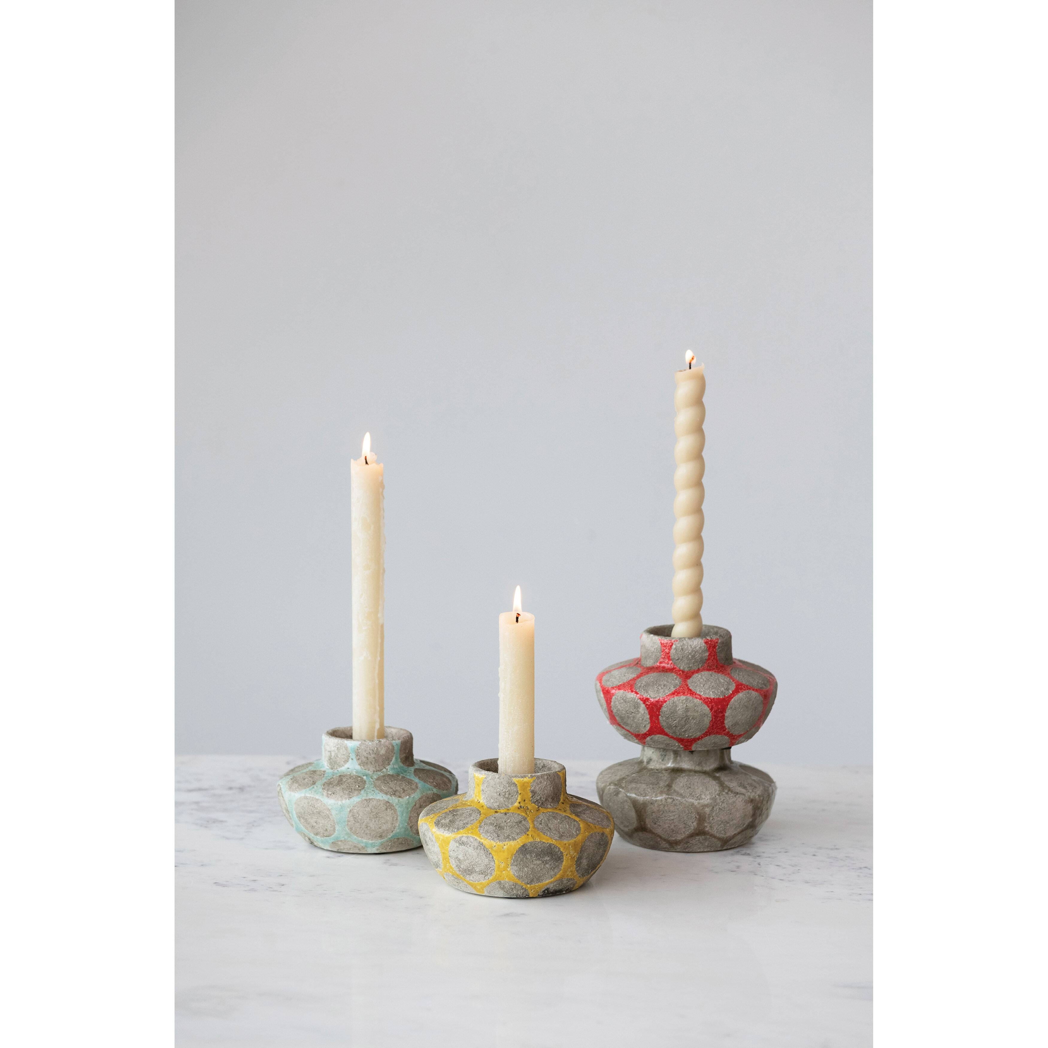 Terracotta Tealight/Taper Holder with Wax Relief Dots, Set of 4 Colors
