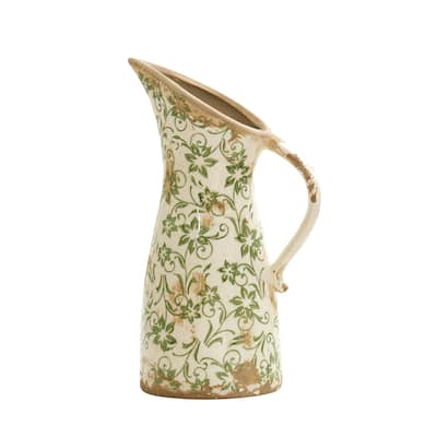 6.5" Tuscan Ceramic Green Scroll Pitcher Vase