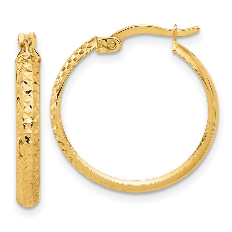 Curata 14k Yellow Gold Polished and Sparkle Cut Hoop Earrings - 23.5x22mm