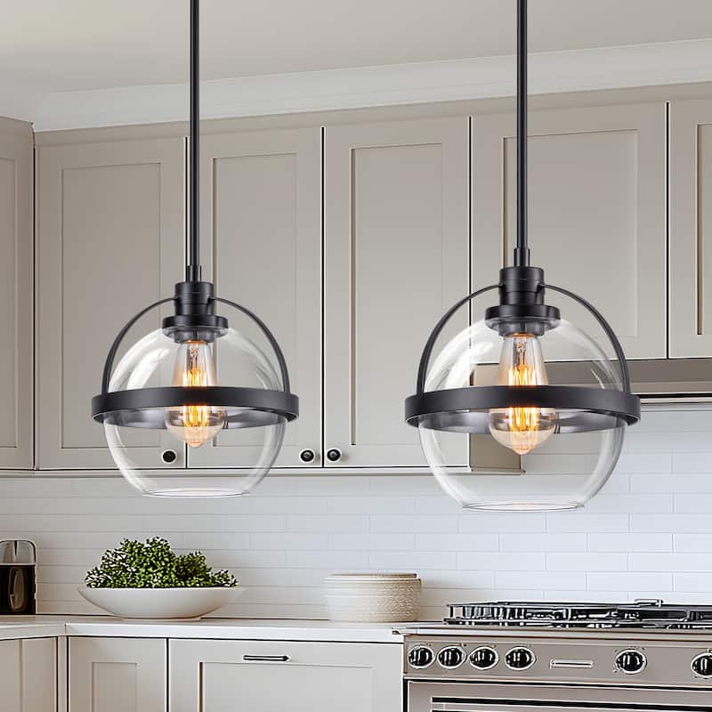 Starsky 1-Light 9in. Modern Globe Chandelier Single Glass Pendant Light(Set of 2) - Black